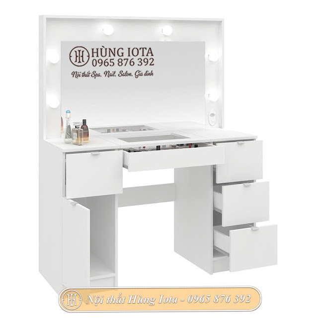 Bàn trang điểm gương hình chữ nhật có tủ đựng đồ