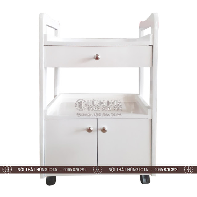 Tủ gỗ đựng đồ 2 tầng nhỏ gọn có bánh xe