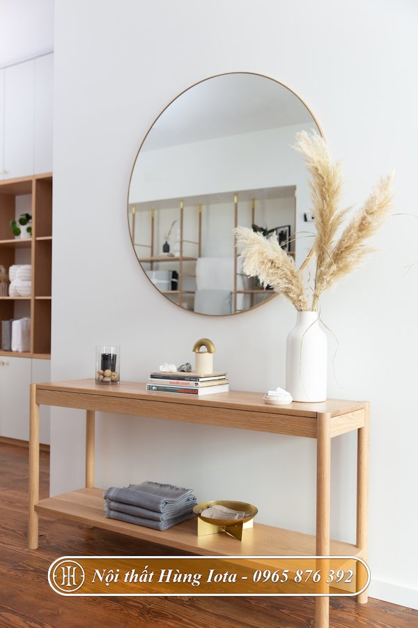 Kệ gỗ decor phòng khách đệp màu gỗ tự nhiên