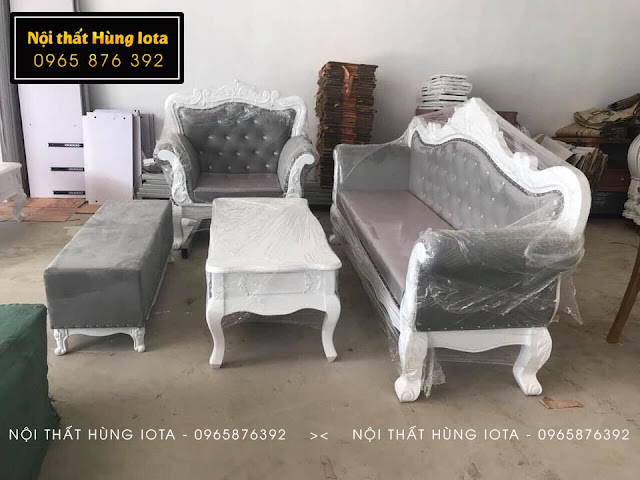 Sofa tân cổ điển màu trắng xám