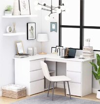 Bàn học góc tường màu trắng nhiều ngăn kéo chất liệu gỗ MDF BGD47