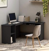 Bàn học góc tường màu xám đẹp nhã nhặn có tủ đựng đồ BGD45