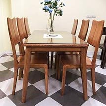 Bộ bàn ghế ăn mặt kính 6 ghế gỗ sồi decor bếp ăn gia đình BGA29