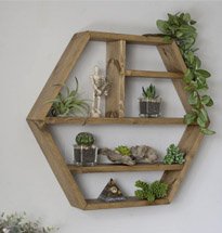 Kệ gỗ lục giác decor spa, tiệm nail mi, salon tóc đẹp đơn giản KG71
