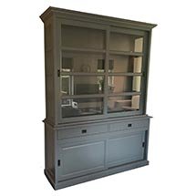 Tủ gỗ cánh kính 4 tầng màu xám decor spa salon cửa hàng TSP74