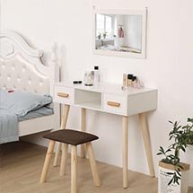 Bàn trang điểm decor gương hình chữ nhật treo tường màu trắng đơn giản BTD16