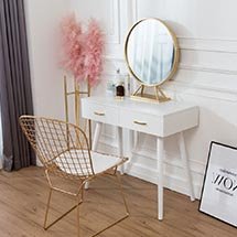 Bàn gương trang điểm decor có gương tròn rời sang trọng BTD17