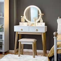 Bàn trang điểm decor gương tròn có đèn độc đáo ấn tượng BTD06