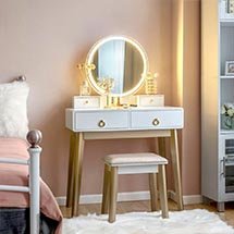 Bàn trang điểm gương tròn đèn led decor không gian BTD19