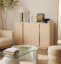 Tủ decor phòng khách màu be TDD82 thiết kế mới 2022