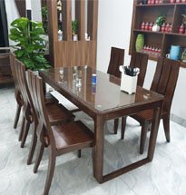 Bộ bàn ghế ăn gỗ óc chó 6 ghế 3 lá BGA30