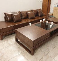 Bộ sofa gỗ óc chó đệm màu da bò SFOC04