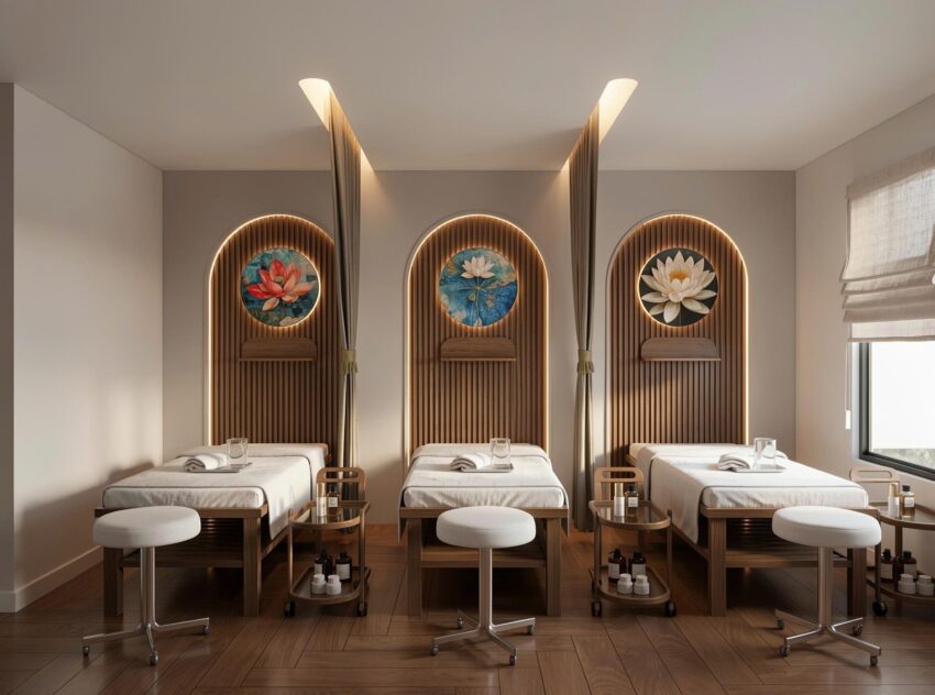 Thiết kế spa màu nâu kem